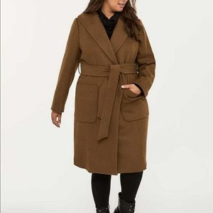 Belted Hooded Mocha Coat - Size 2X